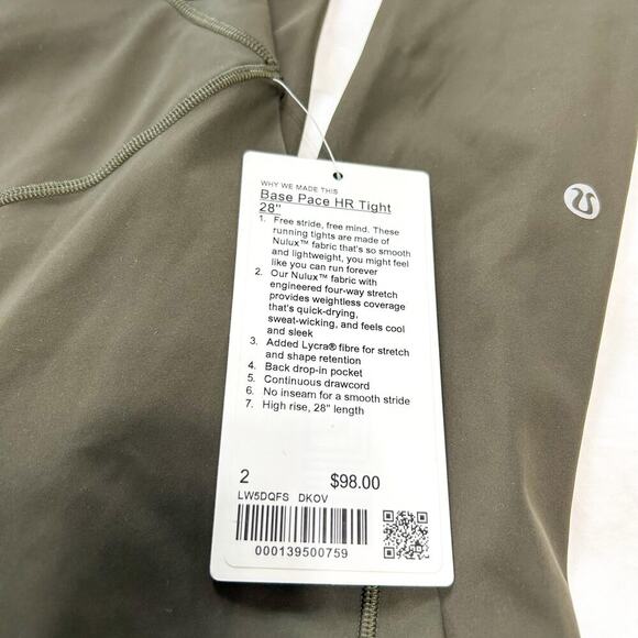NWT Lululemon Athletica Base Pace HR Tight 28” Leggings Olive Green Size 2 - Picture 4 of 8